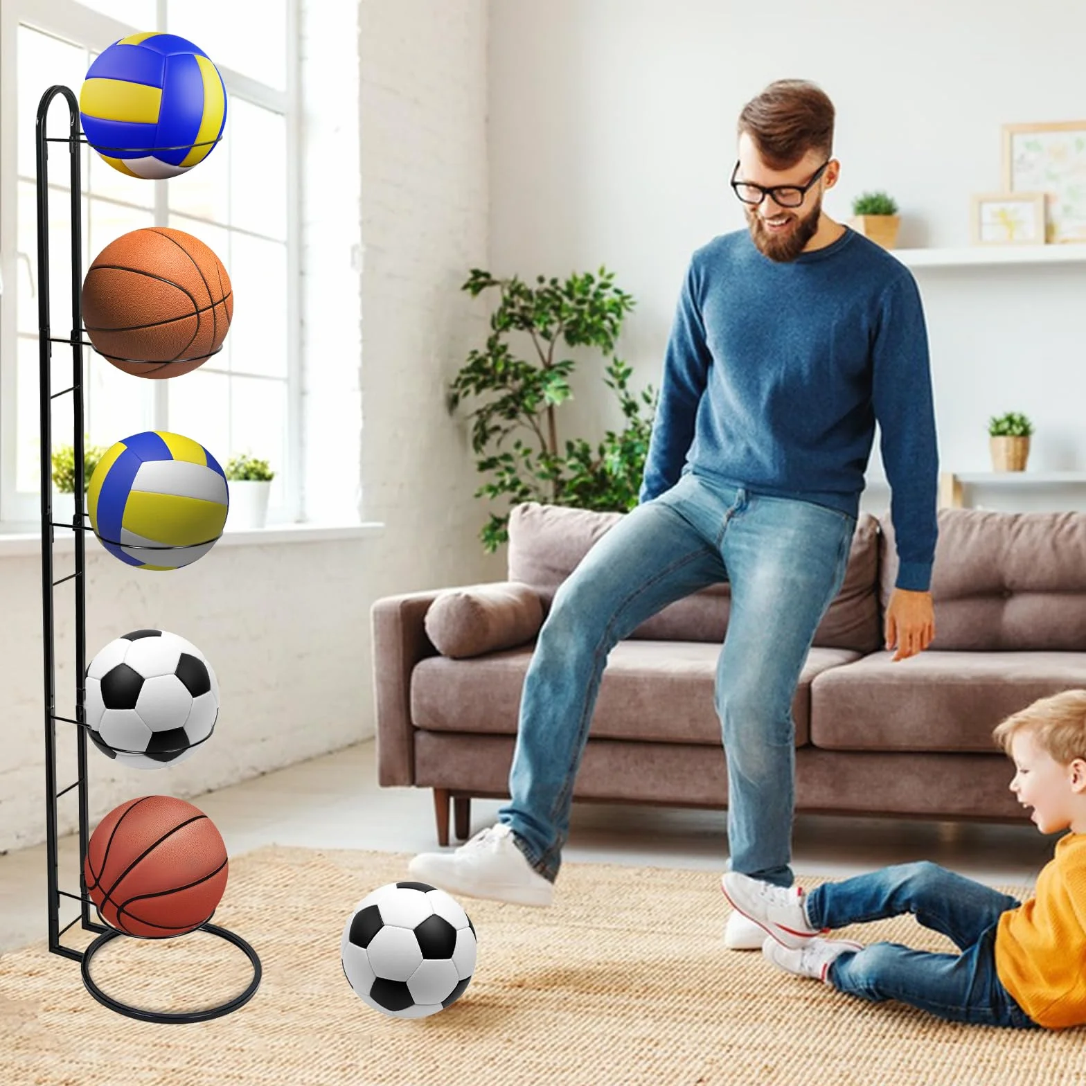 Estantería de Almacenamiento para 5 Bolas Extraíble Soporte Estable Baloncesto Balón Pie Voleibol Rugby