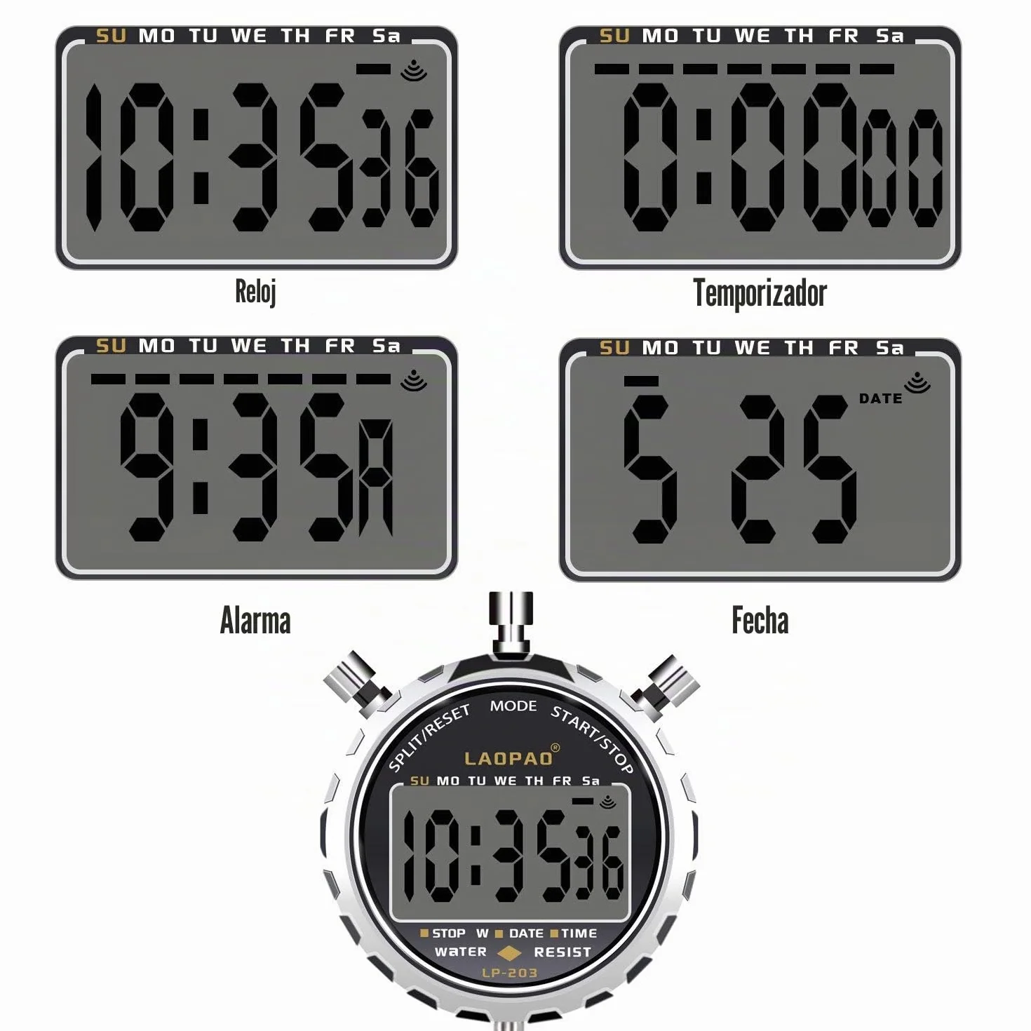 LAOPAO Cronómetro Digital, Impermeable 1/100 Segunda Precisión Temporizador,Bolsillo Gran Pantalla LCD Despertador para Fútbol Entrenador Deportivo…