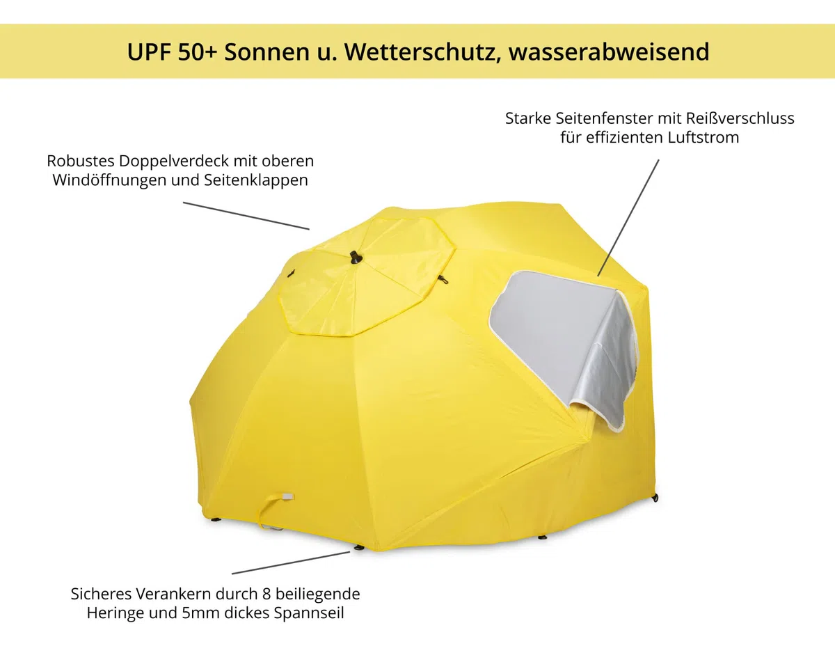 Stagecaptain UM-210 Shady Sombrilla y Refugio de Playa - Estaca para Montaje como sombrilla - Tela Repelente al Agua con Capa de protección UV - Ventana de Malla para Mejor circulación de Aire