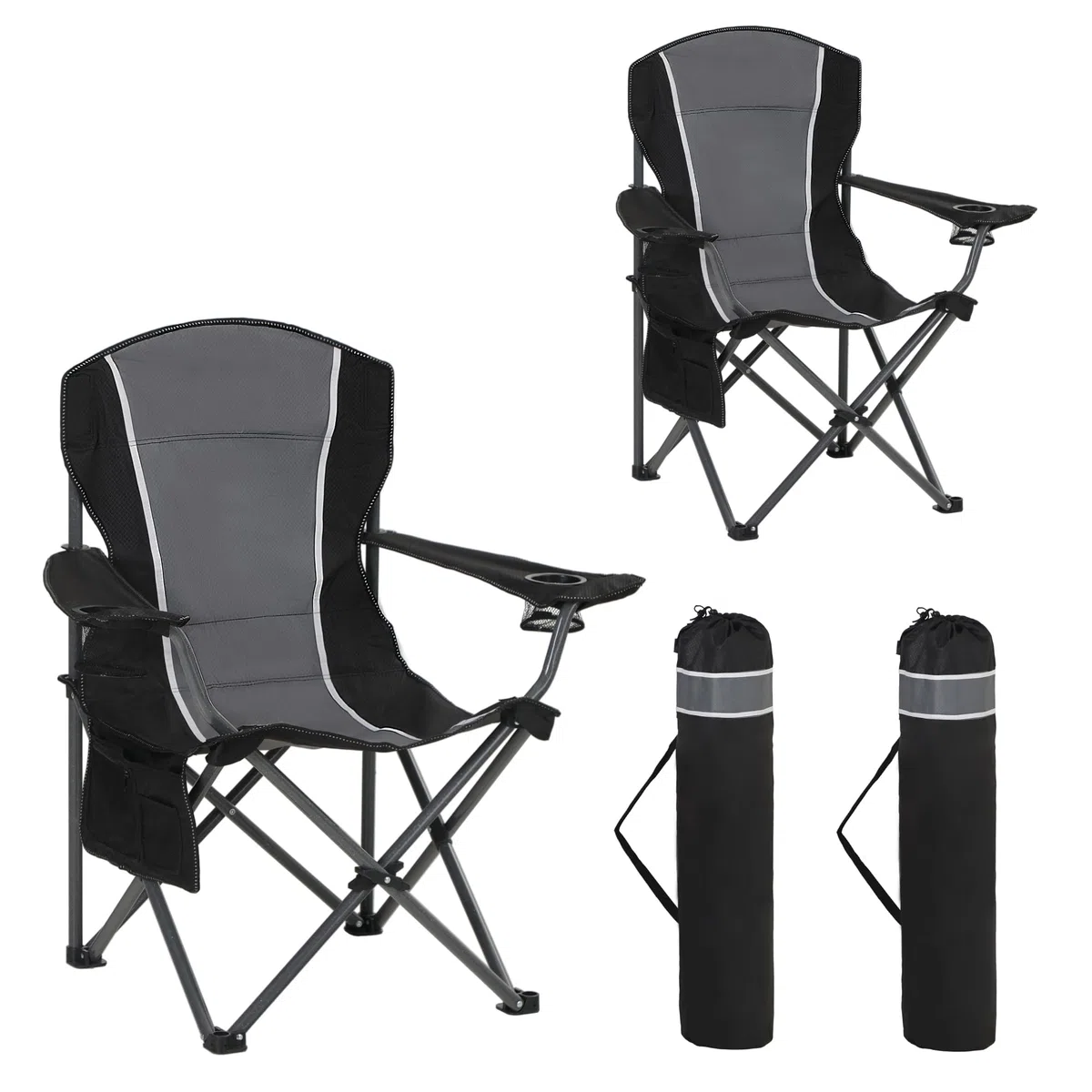 HIGH POINT SPORTS Silla de Camping Negro, Silla Camping Plegable Silla Plegable Portátil de Gran Tamaño, Silla Plegable Azul-Gris Resistente al Aire Libre 160KG Silla de Pesca (Negro 2 Piezas)