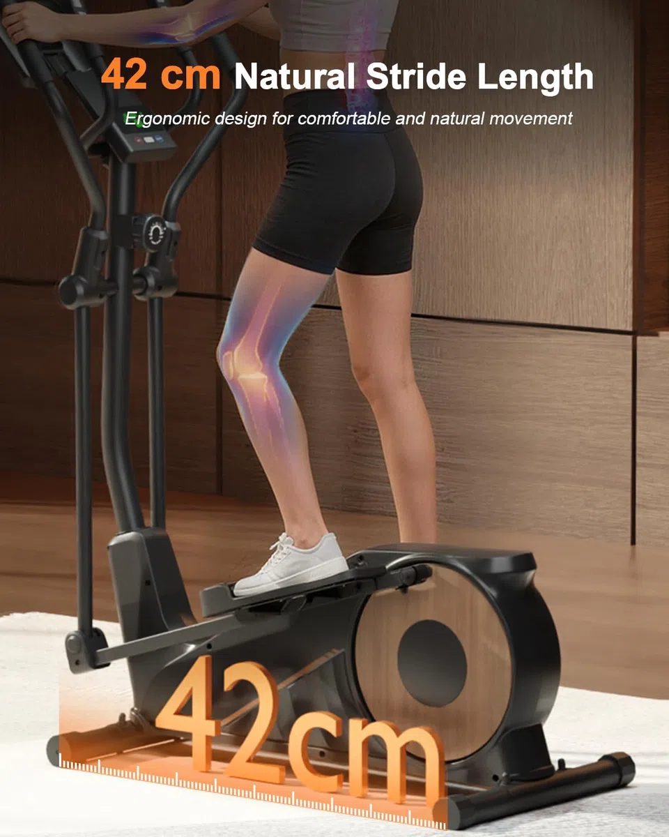 Bicicleta Elíptica para Casa, Elíptica Silenciosa Aeriflo M100 con Zancada de 42 cm,Bajo Impacto para Rodillas,16 Niveles de Resistencia, Volante 8 kg, hasta 150 kg, Bluetooth con App, Fitness en Casa