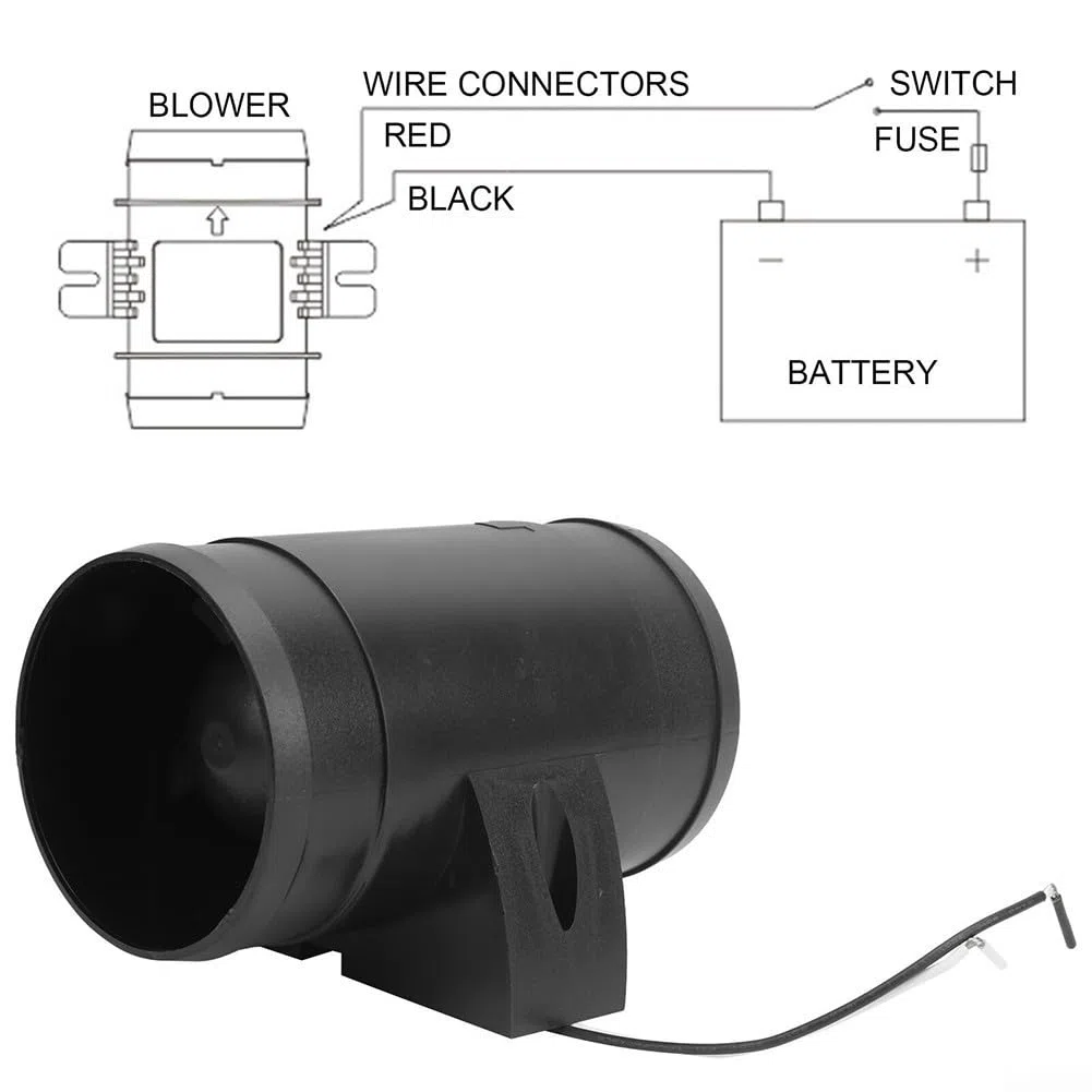 Zoegneer Ventilador de aire de escape de barco de plástico negro, soplador de cabina CC, soplador de escape marino de 12 V