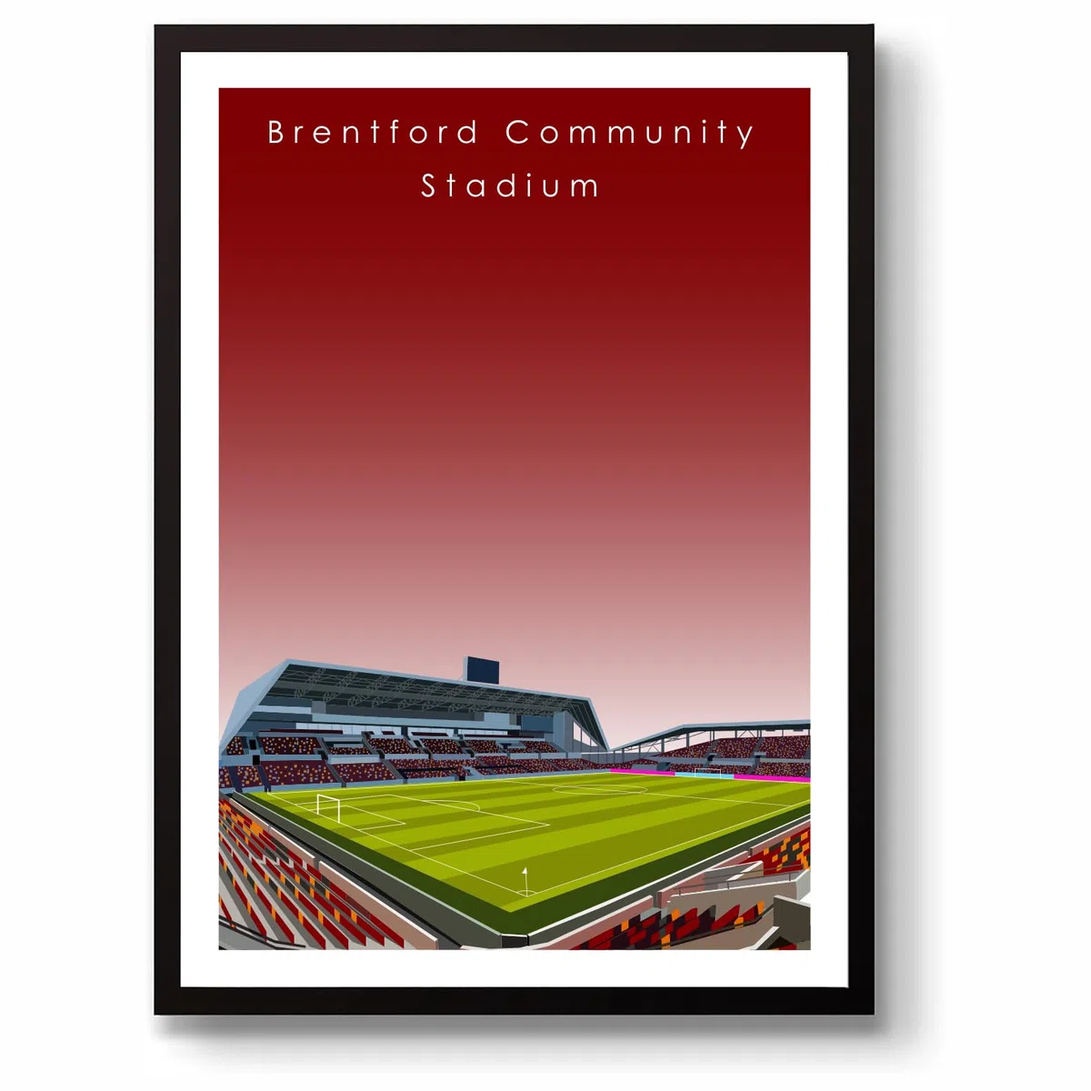 GroundDesigns BRENTFORD FC - Póster de fútbol americano GTECH COMMUNITY Stadium sin marco, tamaño A3, impresión BFC