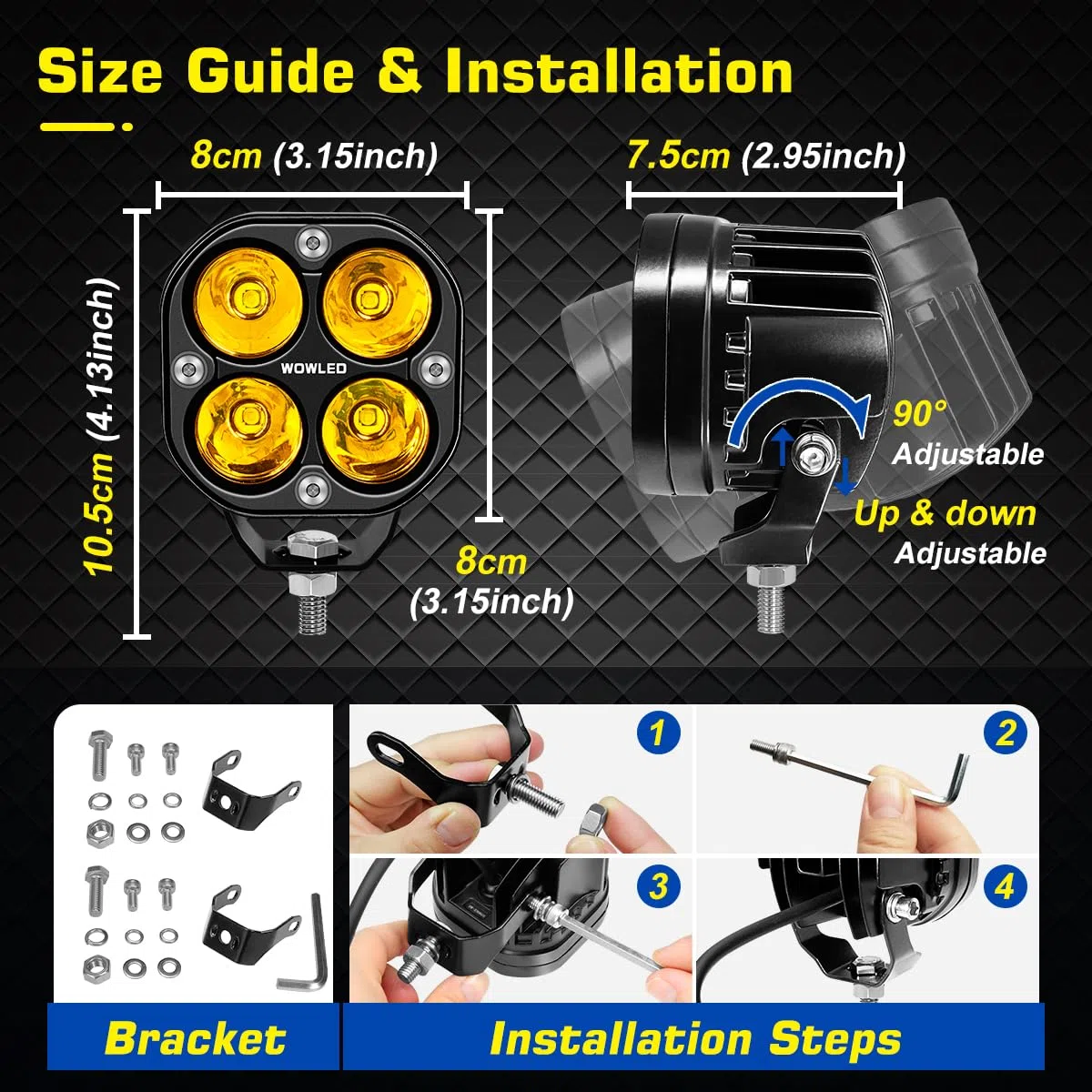 Foco LED ámbar de 3 pulgadas, 12 V, 24 V