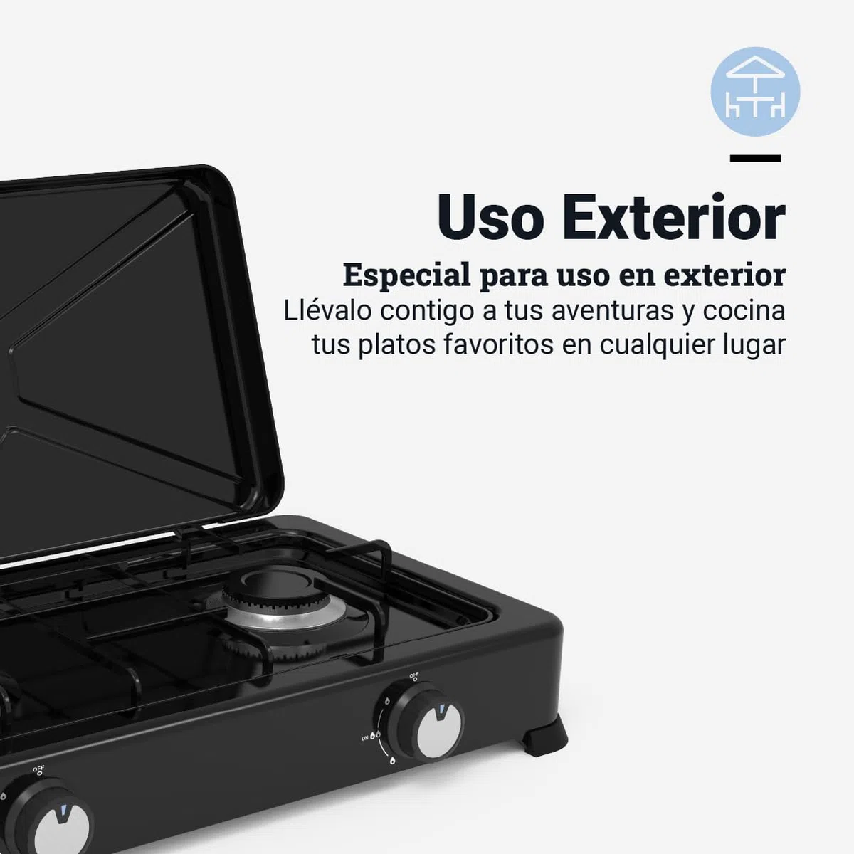 UNIVERSALBLUE Hornillo de Gas Portátil | Placa Cocina 2 Fuegos Negra | Camping, Acampada o Picnic