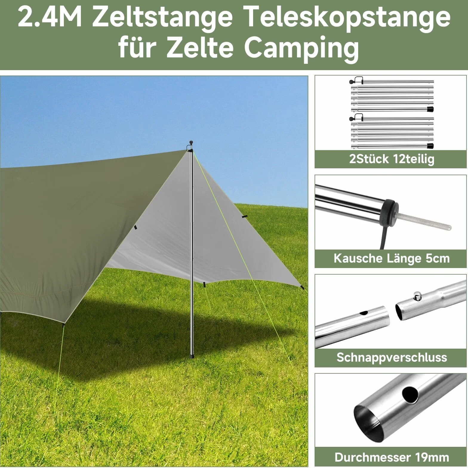 San Like Toldo Impermeable para Coche, Tienda de campaña para Techo, Tienda de campaña con Barra, toldo para Camping, toldo para autobús y Furgoneta, 2,96 m x 4 m x 4,40 m