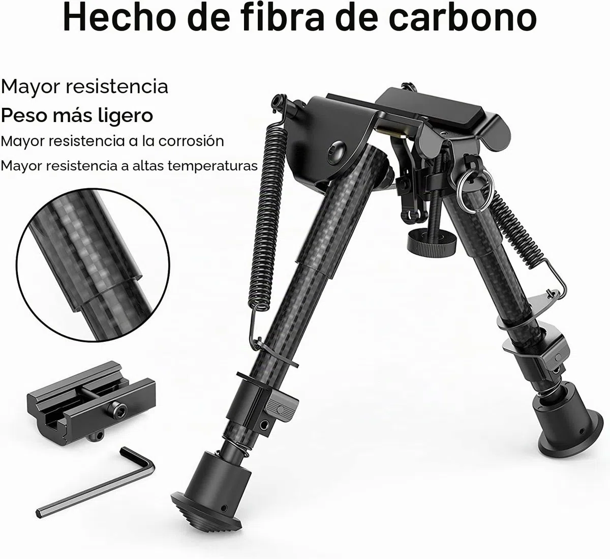 Feyachi Bípode de Rifle Fibra de Carbono 6"- 9" Extensible con Adaptador Picatinny, Bípode de Carbono para Caza