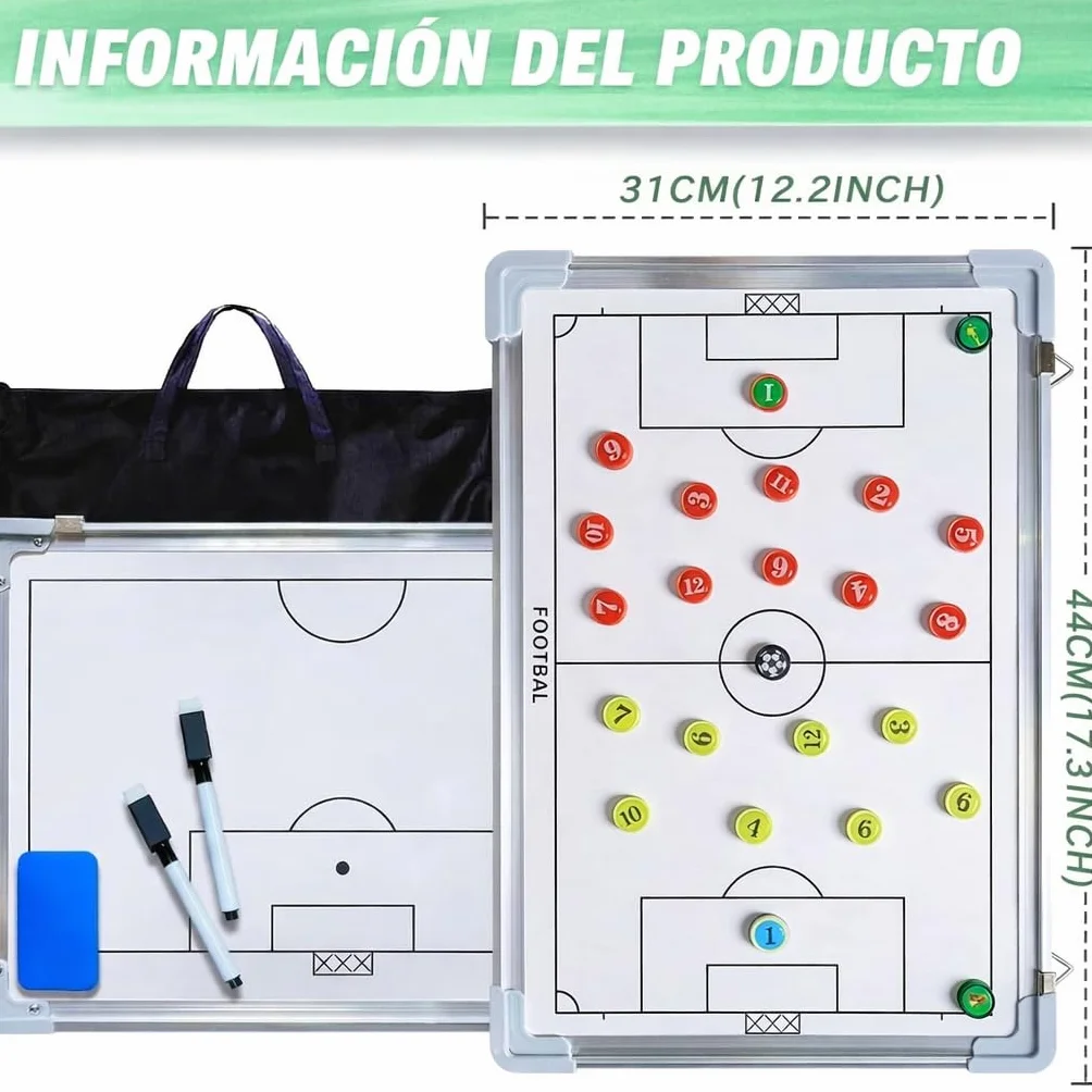 CREADY® Pizarra Entrenador de Futbol 44x31cm, Carpeta Táctica para Entrenar, Regalos para Entrenadores, Pizarra Magnetica Futbol, Pizarra Futbol Entrenador con Fichas Magnéticas y accesorios