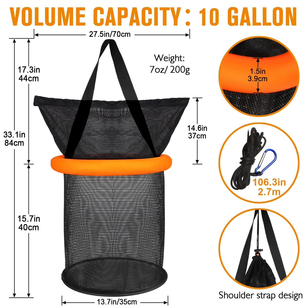 Dovesun Cesta Flotante de Pesca Red Plegable Portátil de Malla de Nylon Recubierta Jaula de Almacenamiento de Cebo para Conservar Cangrejos Pececillos Sanguijuelas y Otros Cebos Vivos