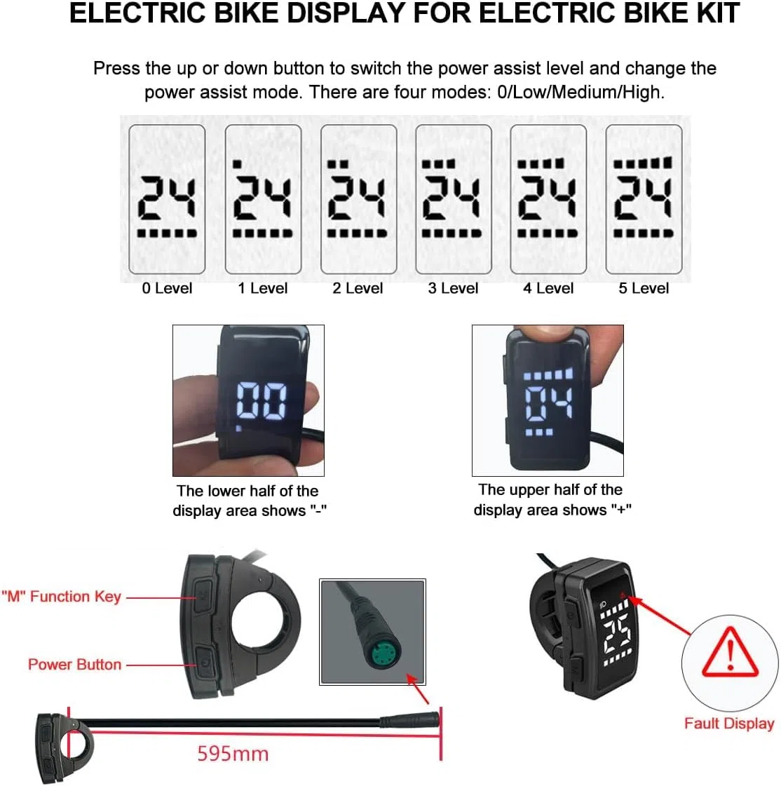 Ausi Panel de control de pantalla LCD DZ40 para bicicleta, resistente al agua, color negro, para motor central BBS01 y BBS02 (24 V, 36 V y 48 V)