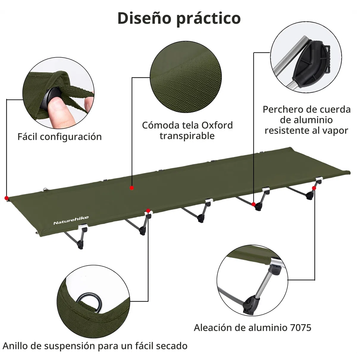 Naturehike Cama Plegable Compacta de Camping Portátil Ultraligera Fuerte y Resistente.Cómoda para Adultos y Niños.Acampar,Colchón de Aire,Viajes,Oficina,soporta hasta 150 kg.