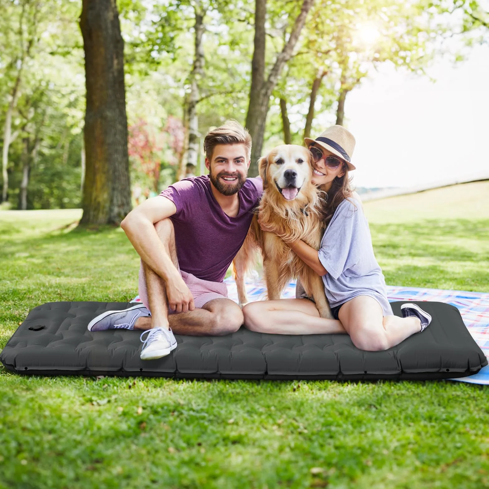 Colchoneta Hinchable Camping con Bomba de Pedal, 12cm Grosor Almohada Integrada - Esterilla Hinchable Camping Ultraportátil para Acampar, Senderismo, Exteriores