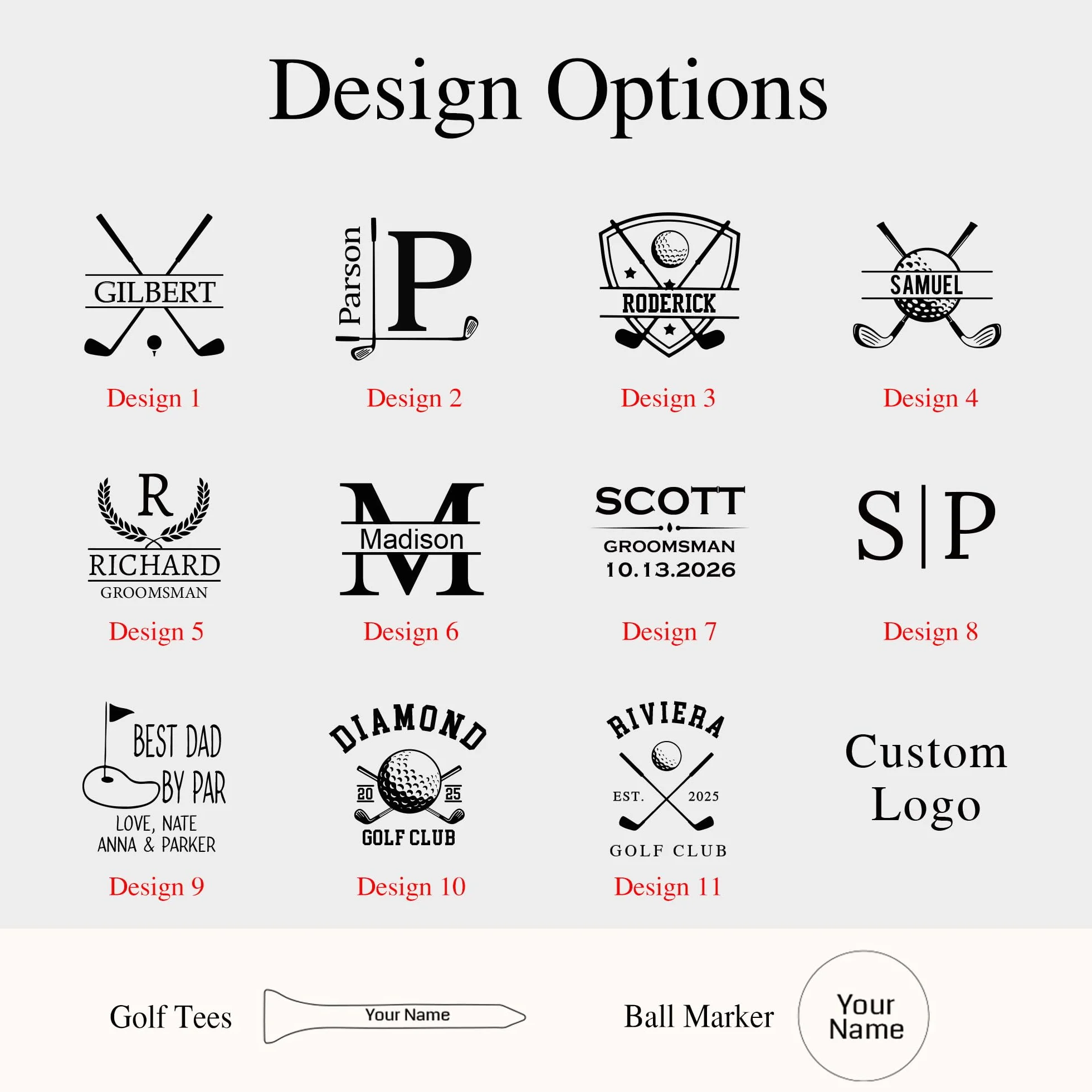 Juego de Accesorios de Golf Personalizados, Juego de Regalo Personalizado, Tees de Golf Grabados, Herramientas de césped, Marcador de Pelota, Regalos para golfistas