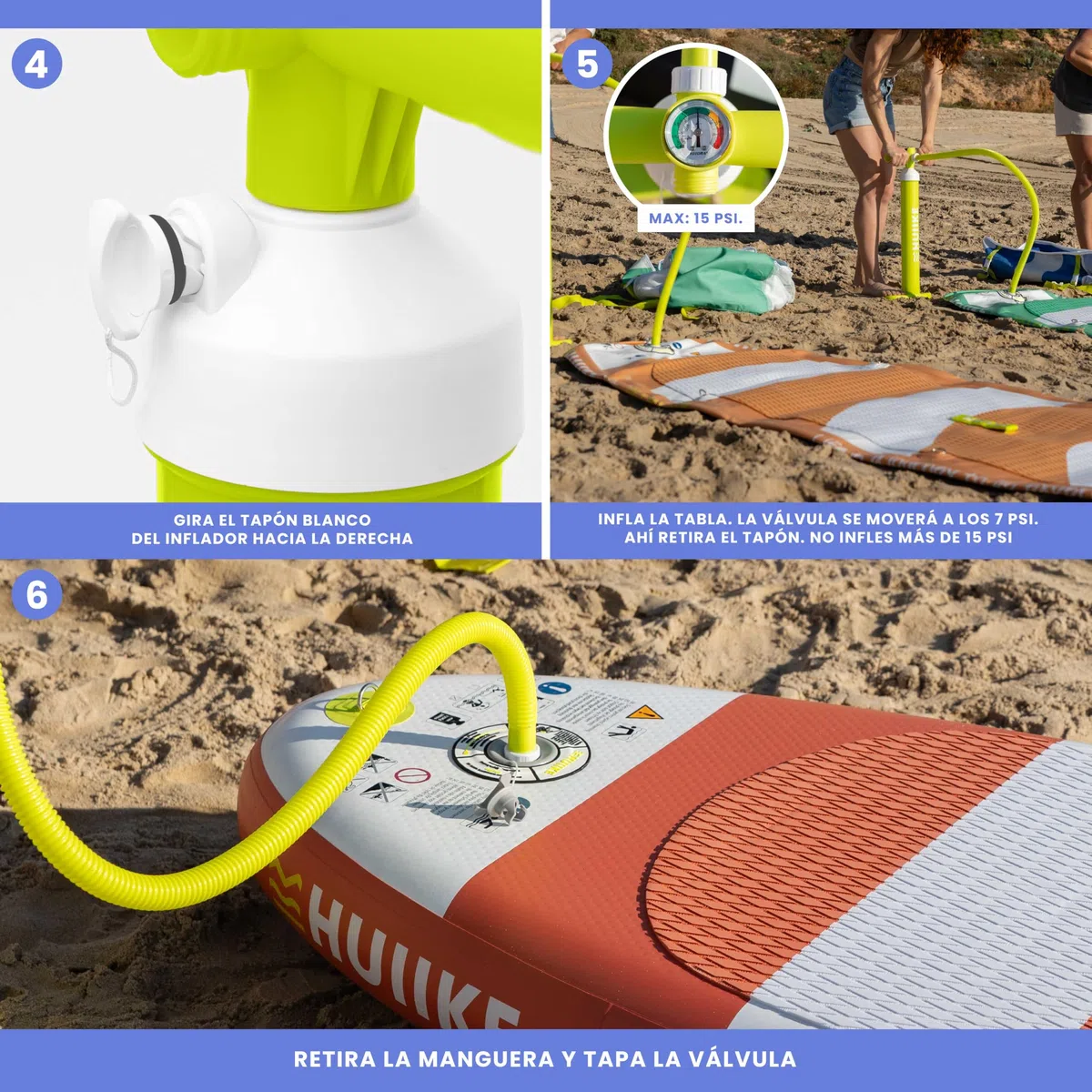 Inflador Paddle Surf Manual de Doble Accion - HUIIKE | Hinchador Paddle Surf de 15 PSI | Inflador Tabla Padel Sup Hinchable | Accesorios para Tabla Paddlesurf Hinchable | Bomba con Manometro