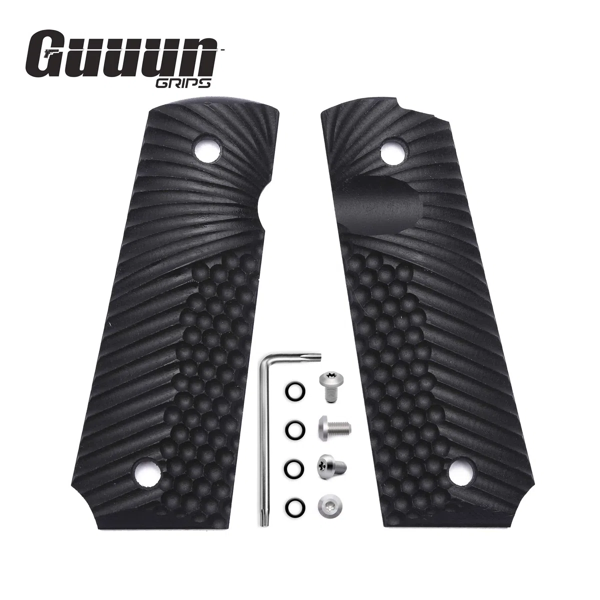 Guuun 1911 Grips G10 Full Size Government Commander Custom Grip, Ambi Safety Cut Ops Eagle Wing Texture