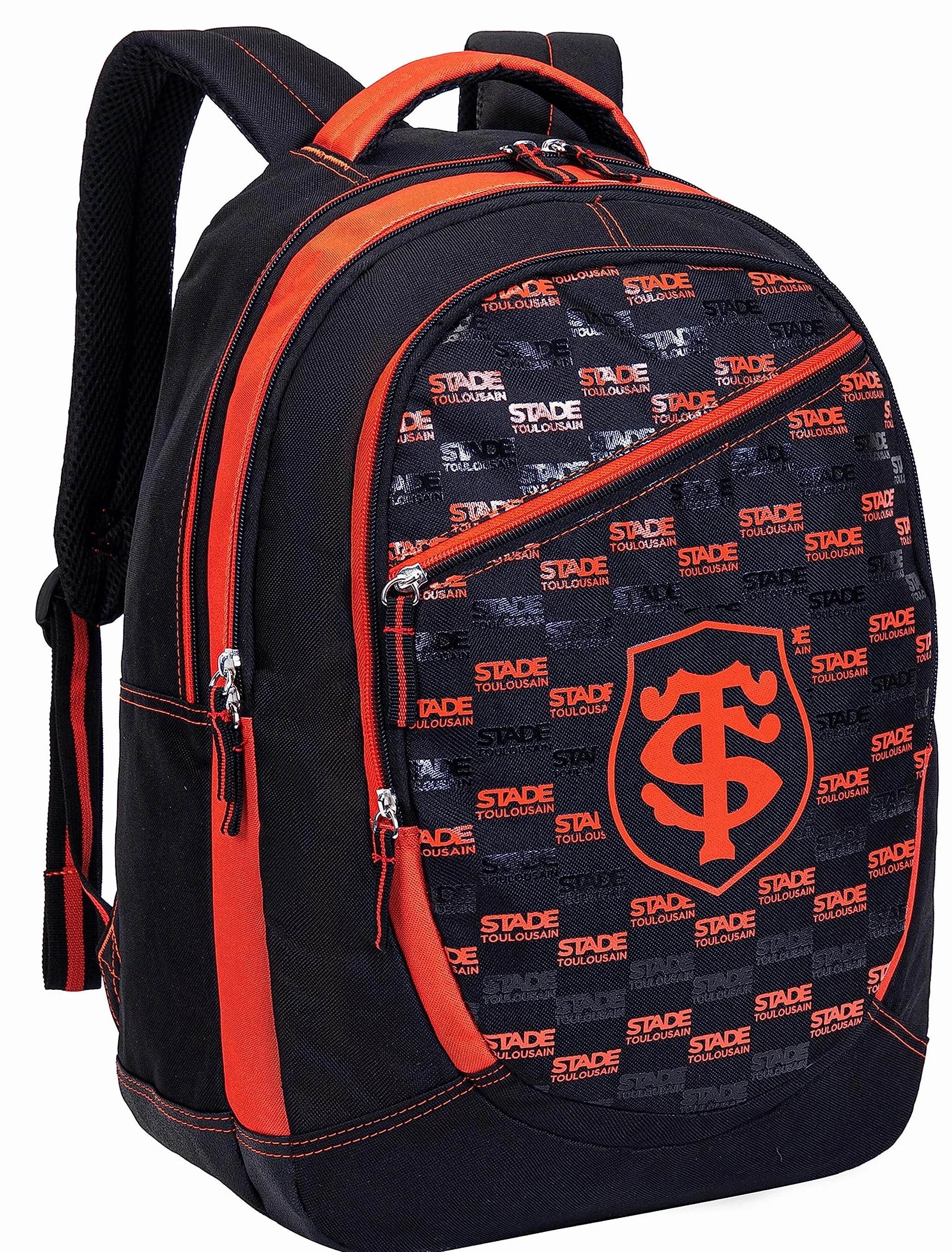 Stade Toulousain - Mochila escolar Toulouse, colección oficial de Rugby, Negro , 32 x 45 x 16 cm