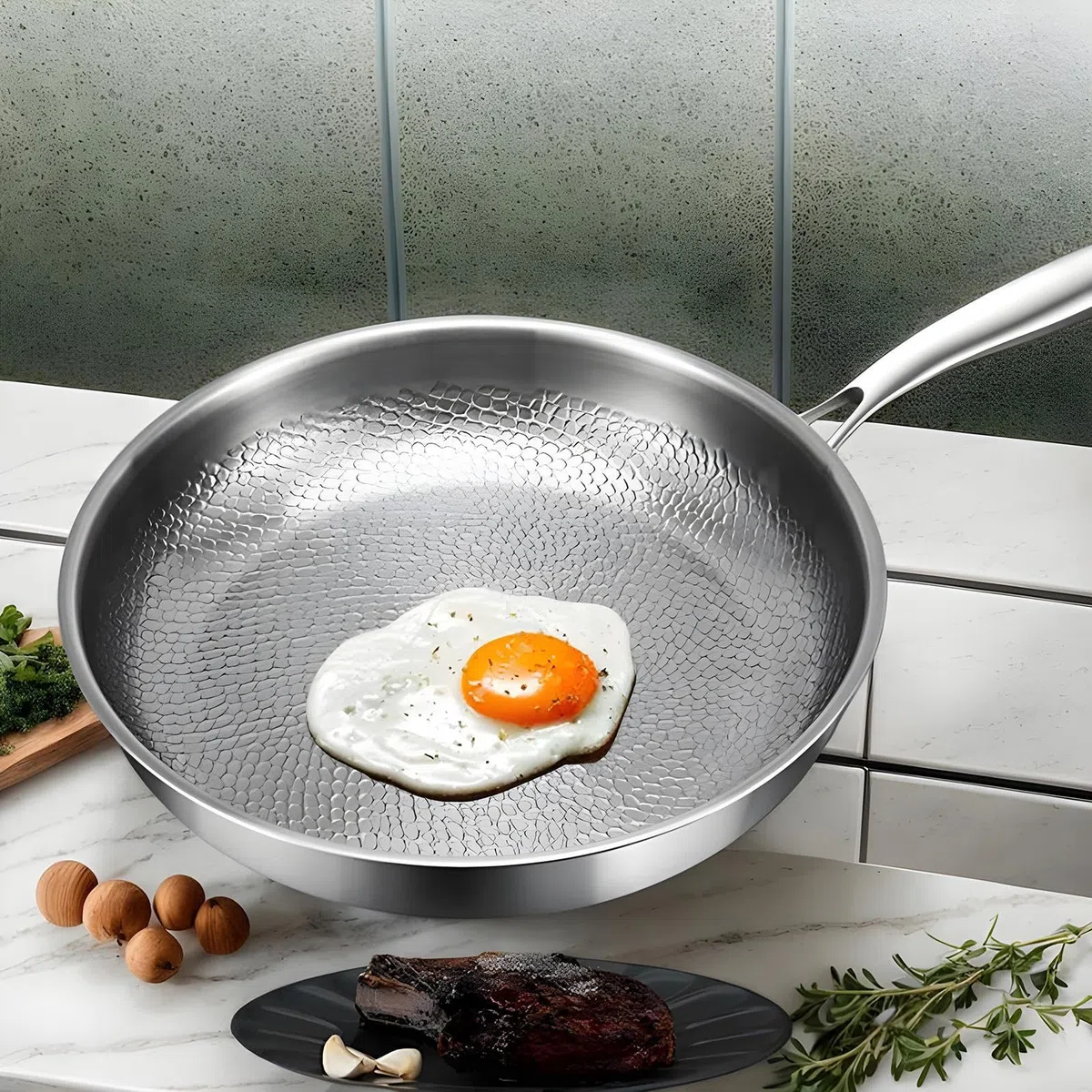 Sartenes de Titanio para Cocinar, Sartén de Titanio, Sartén Antiadherente Con Tapa Para Uso Diario Restaurante Apartamento Hotel Camping Cocina Interior