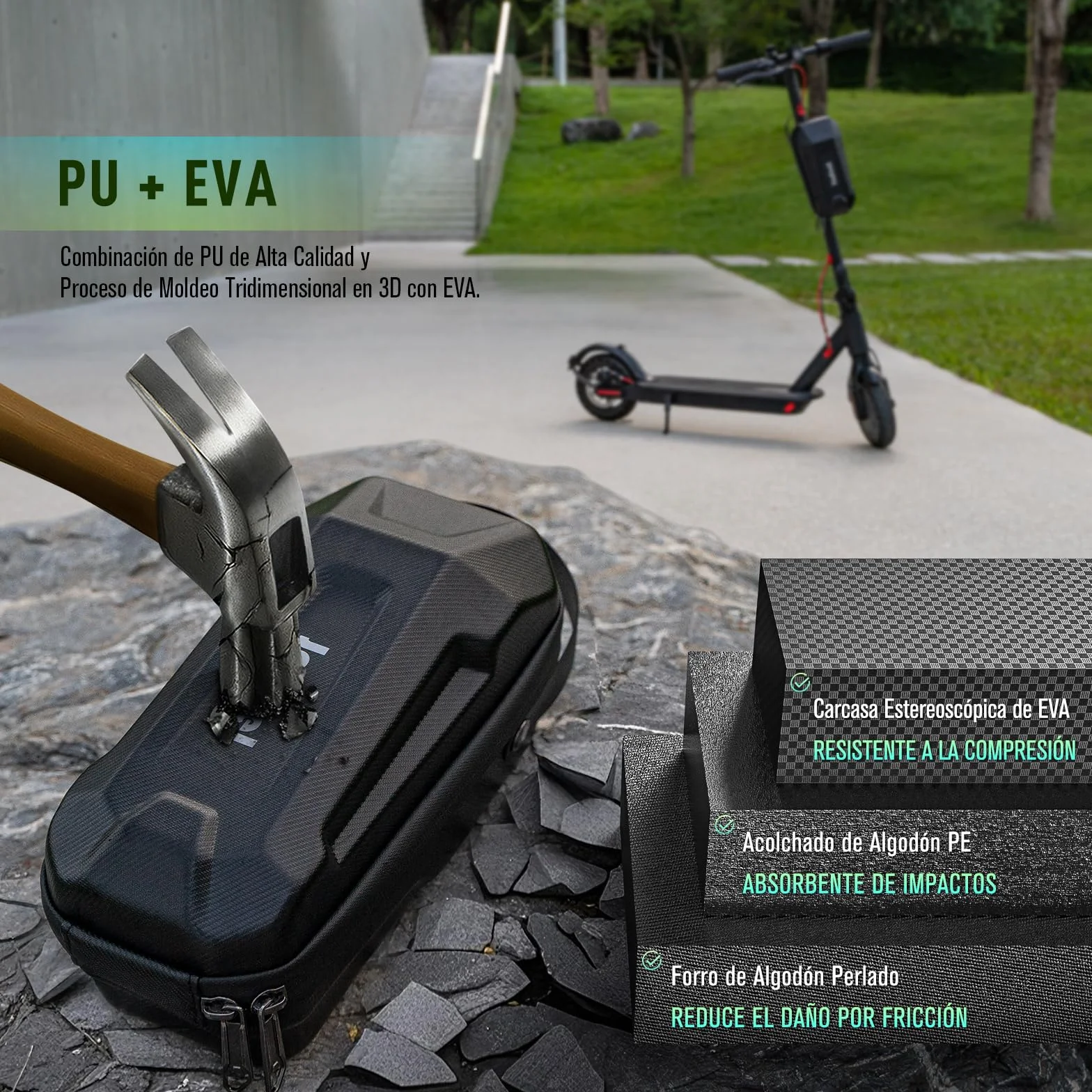 Bolsa para Patinete Eléctrico 3/4/5L Impermeable de Gran Capacidad con Soporte Fijación Rápido - Estuche Frontal Universal EVA para Xiaomi, Sedway, Ninebot (2,8 L)