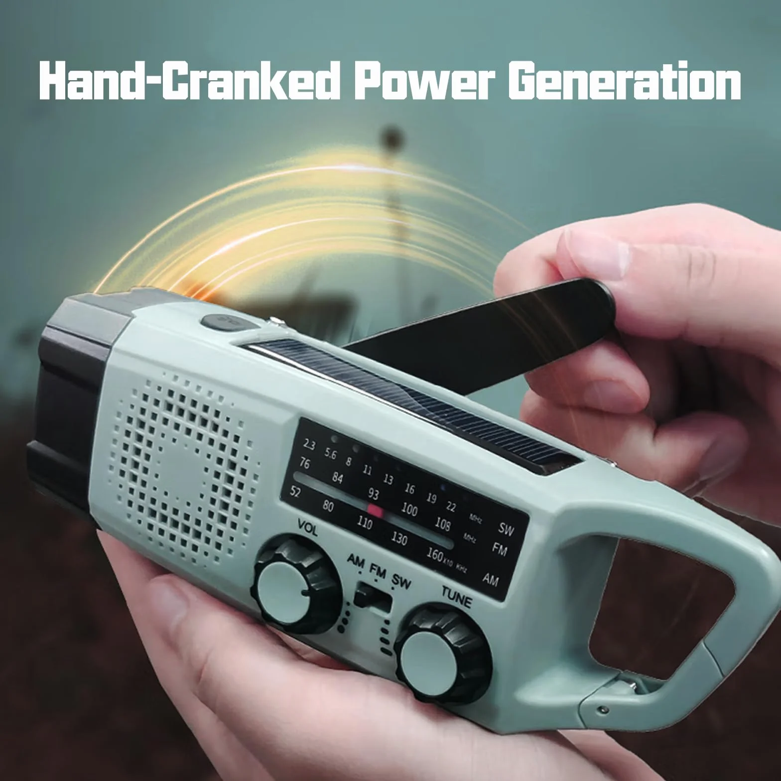 Radio de Emergencia Portátil, FM/Am Emergency Radio con Solar Recargable y Dinamo con Manivela con Linterna LED 2000mAh Powerbank SOS Alarma USB para Camping al Aire Libre