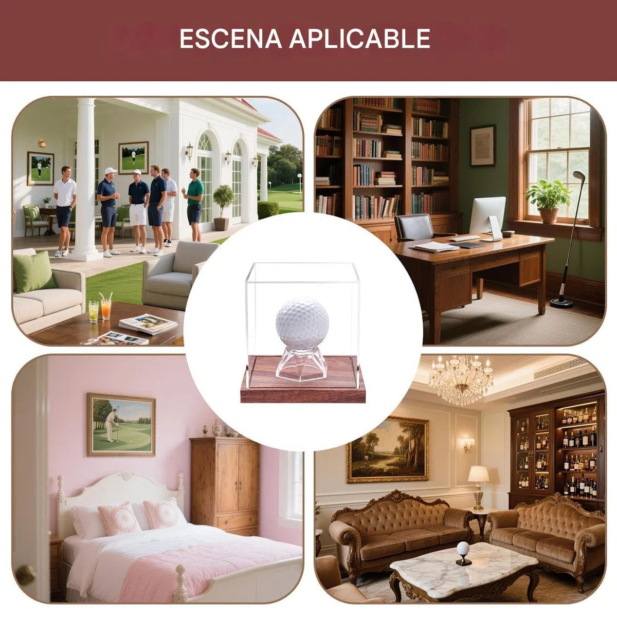 Estuche para Bolas de Golf,Caja Expositora De Bolas De Golf con Soporte De Madera | Estuche Protector para Trofeos A Prueba De Polvo Accesorios Deportivos