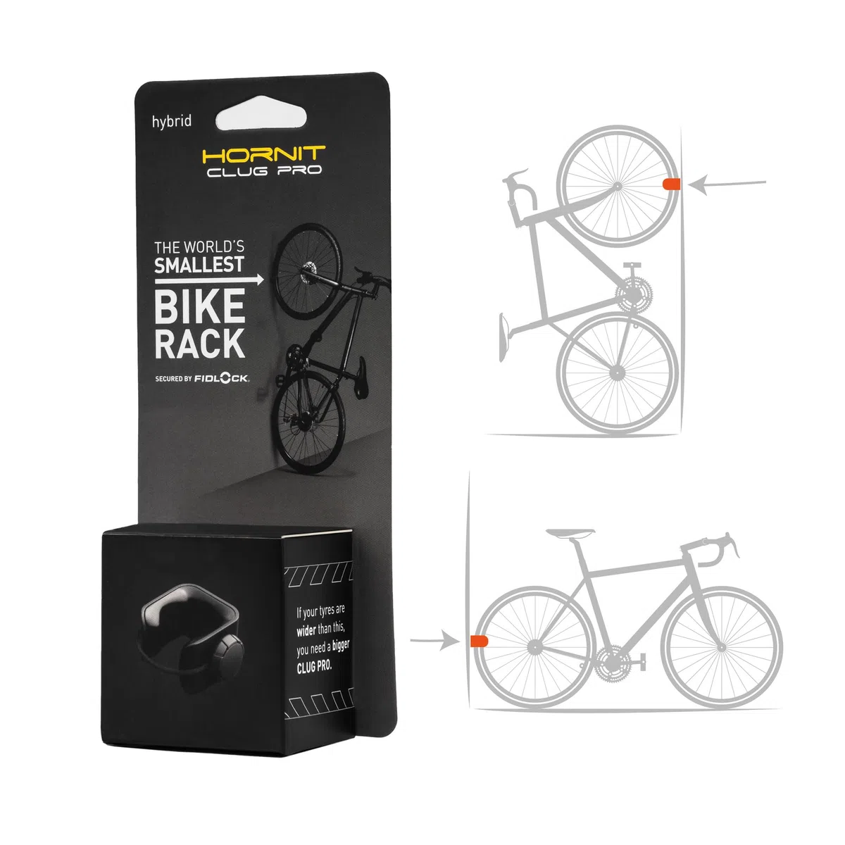 Hornit CLUG Pro Soporte de Pared para Bicicleta | Gancho de Bicicleta | Almacenamiento de Ciclo | Con Correa FIDLOCK | 5 Tamaños | Fácil de Instalar