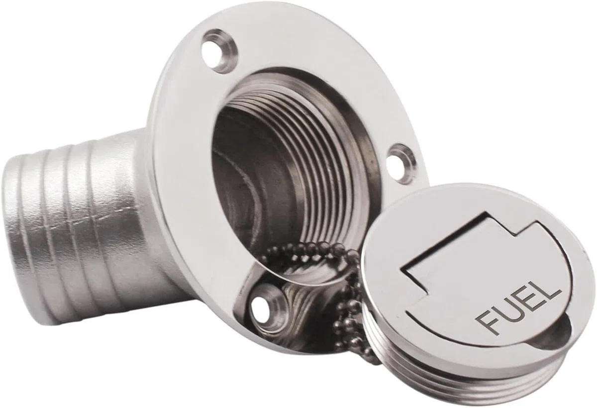 Llenador de cubierta marina de 45 grados, kit de llenado de cubierta de cuello en ángulo sin llave de acero inoxidable marino para barco yate RV (combustible, 2 pulgadas/50 mm)