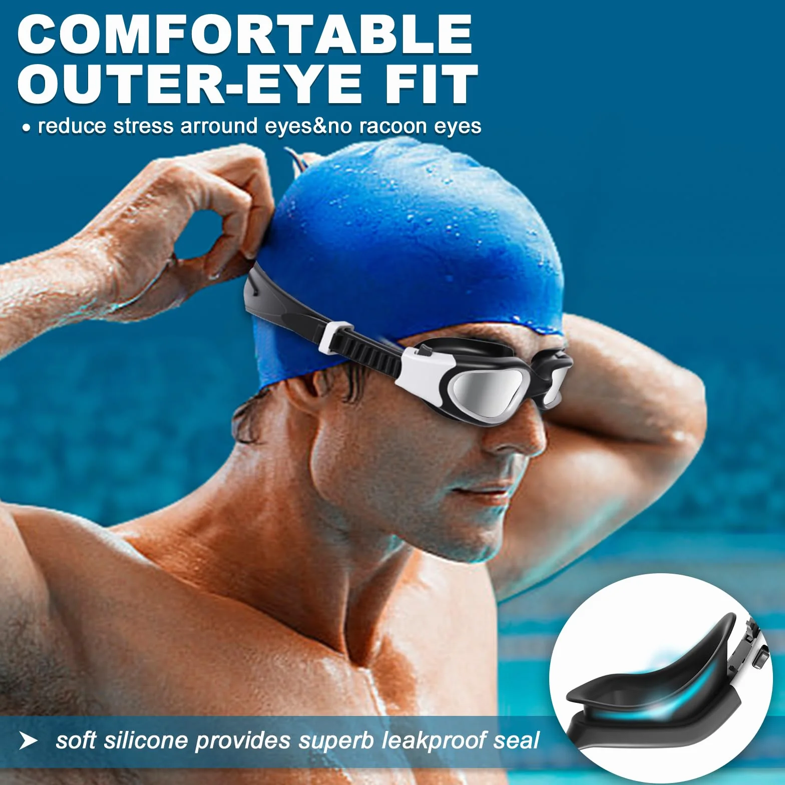 Gafas de natación polarizadas/no polarizadas, antiempañamiento UV a prueba de fugas silicona suave visión clara fáciles de ajustar para adultos y adolescentes