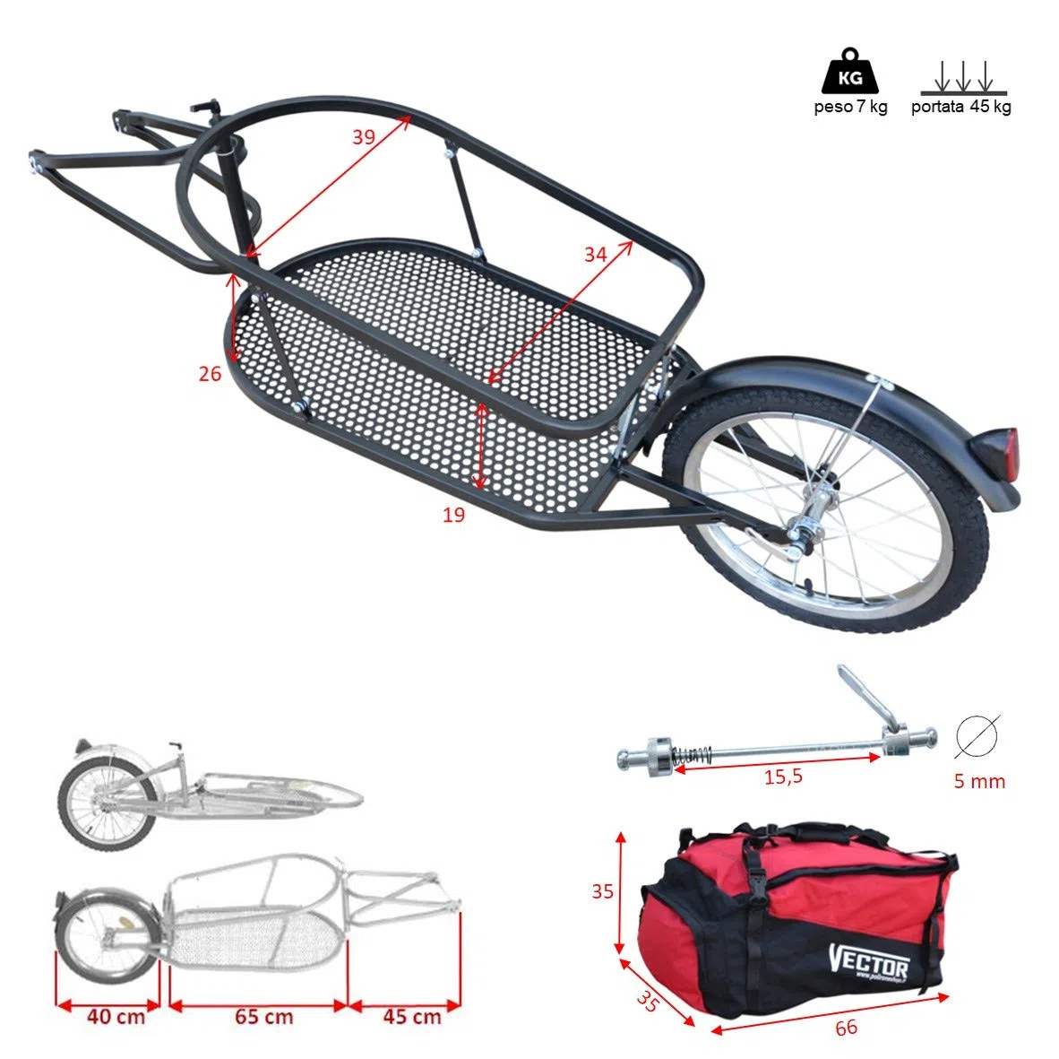 Vector Remolque para Bici Bicicleta de trasporte por cicloturismo Carro Carrito