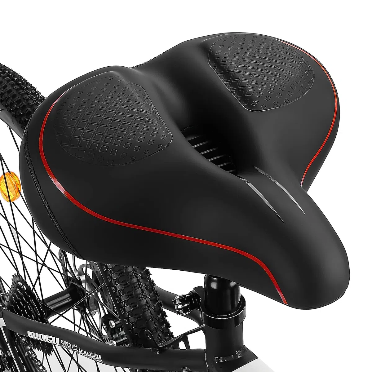Sillín de bicicleta ancho para bicicleta, resistente al agua, transpirable, cómodo, suave, para hombre y mujer, color rojo