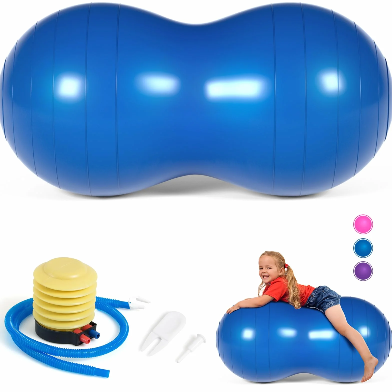 DASKING Pelota Pilates Cacahuete 45x90cm Antideflagrante Balon Yoga con Bomba Aire Peanut Ball para Embarazadas Niños Entrenamiento Equilibrio