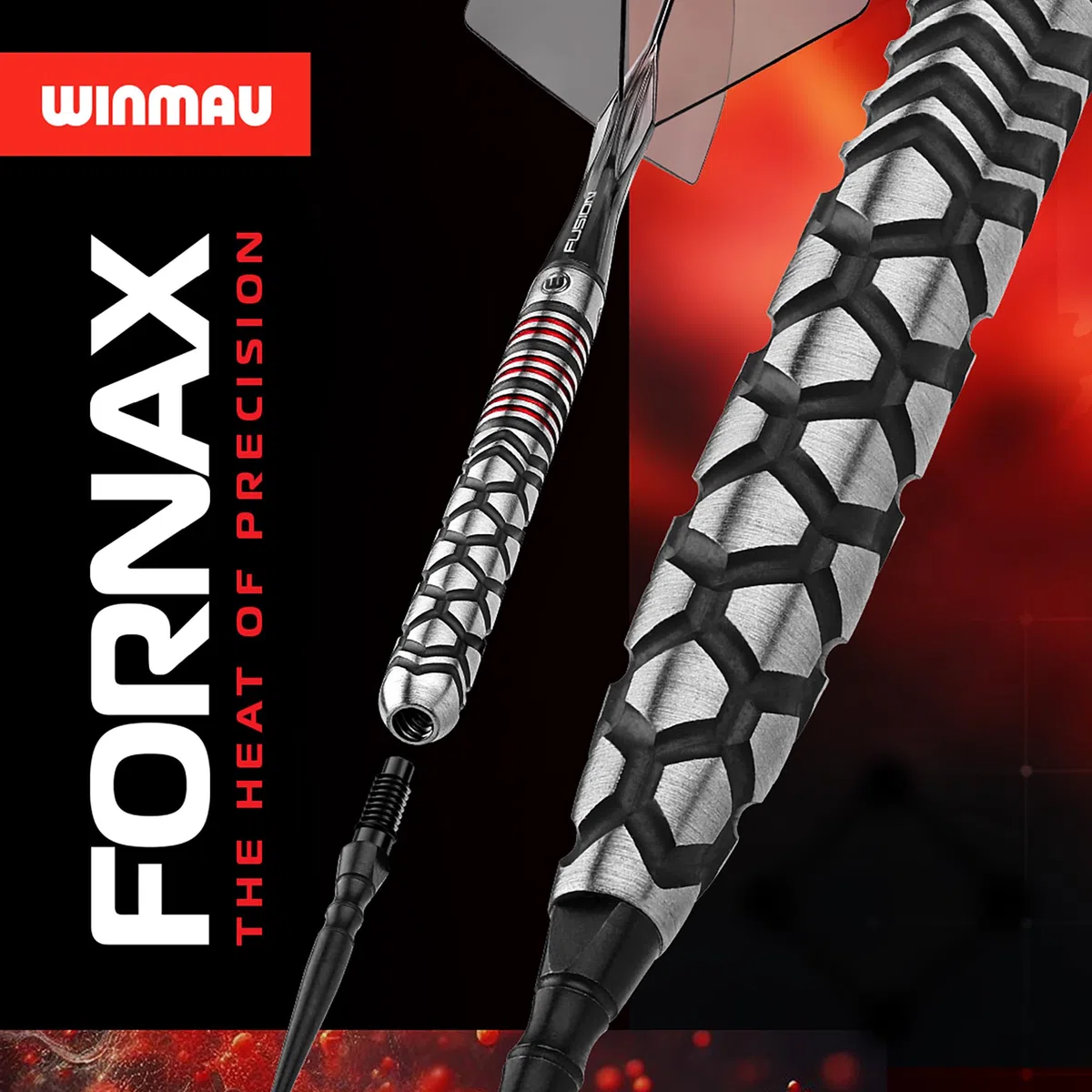 WINMAU Fornax Dardos profesionales 90% tungsteno, barriles paralelos y cónicos negros/rojos, punto de conmutación, 2 puntas, cañas cortas y plumas, dardos de 21/22/23/24 g